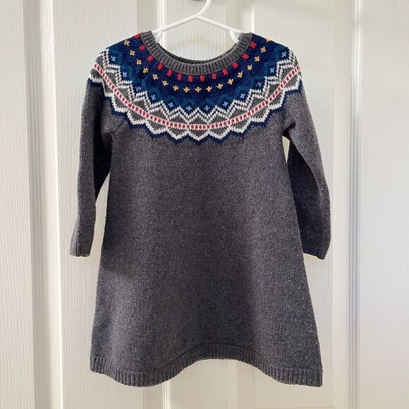 Hanna Andersson Gray Knit Fair Isle Sweater Dress Wool Blend Girls 85 US 2T NWT - Picture 1 of 9